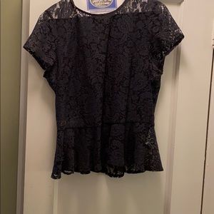 Topshop See through navy Peplum Top